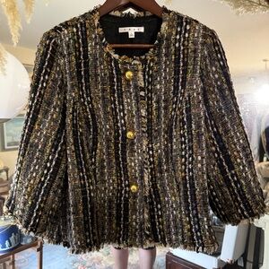 CAbi Tweed Textured Multicolor Blazer Jacket with Metal Gold Buttons Wool Blend